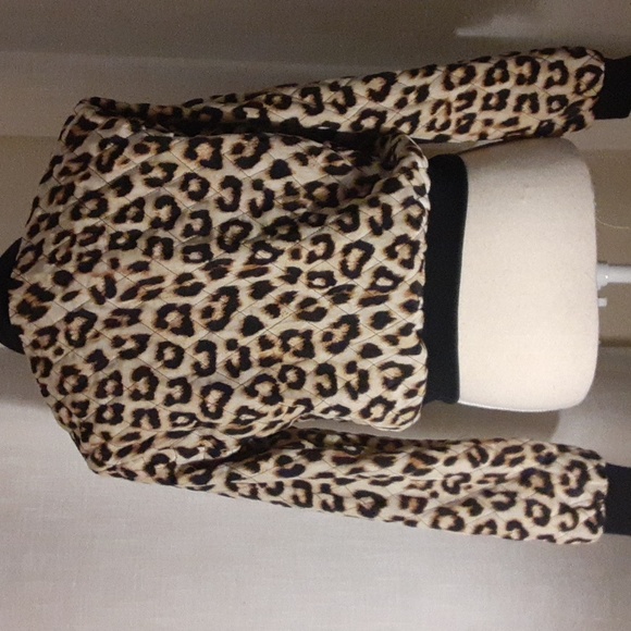 Leopard Lightweight Quilted Bomber Jacket Brown Tan Cream Forever 21 Small - Picture 2 of 6